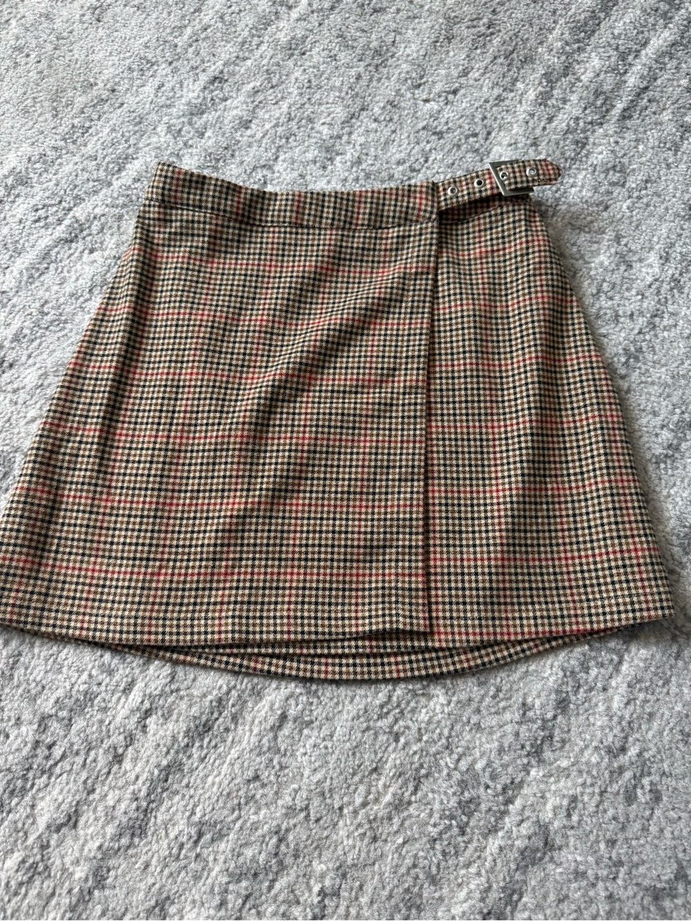 John Galt Brandy Melville Plaid Mini Skirt Buckle Wrap Brown and Red